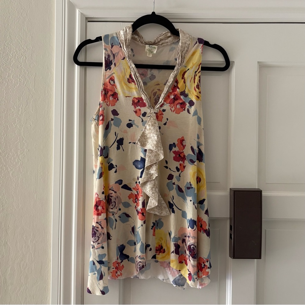 Anthropologie Weston Wear Floral Sleeveless Ruffle Tank - Size S
